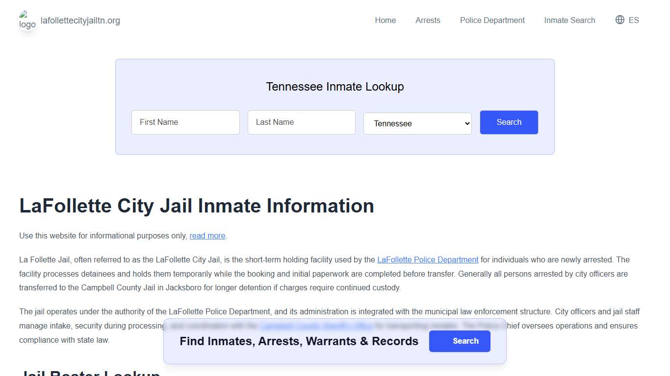 La Follette Jail, TN Inmate Roster, Municipal Jail Info